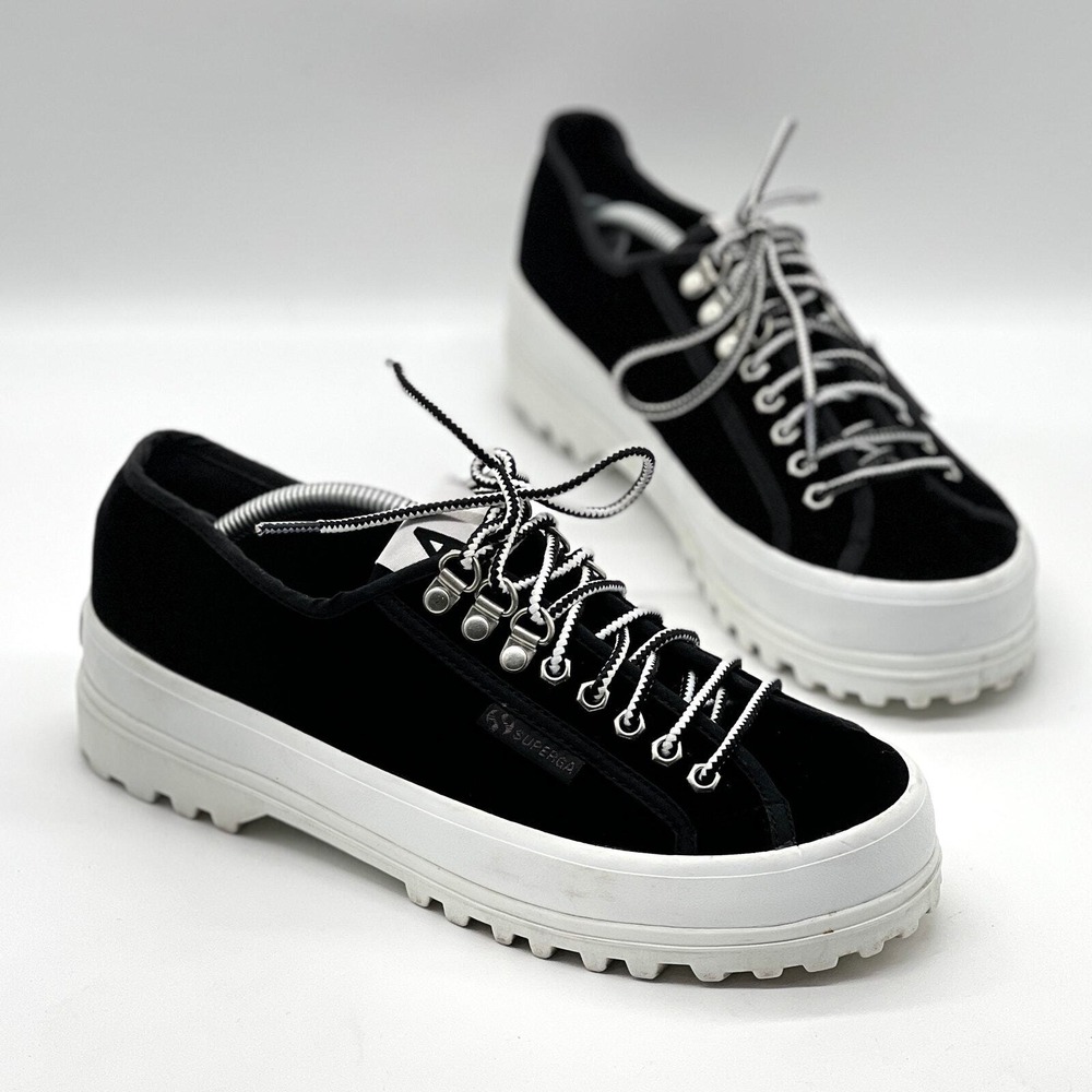 ALEXA CHUNG SUPERGA Sneaker 8 Black Platform Edition Velvet 2748 Lug Sole Chunky
